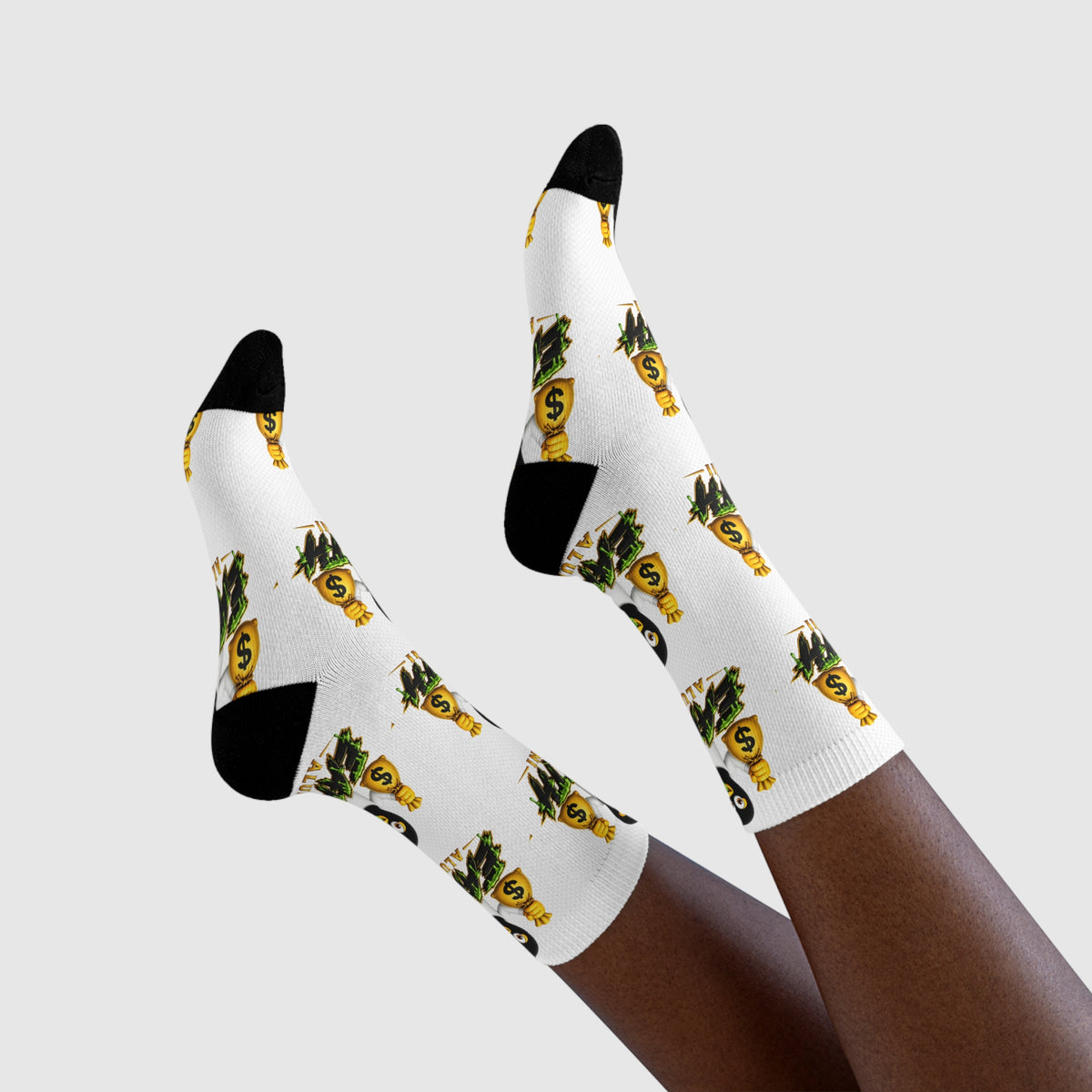 Money Bag Emoji Pattern Crew Socks | Novelty Financial Graphic Socks