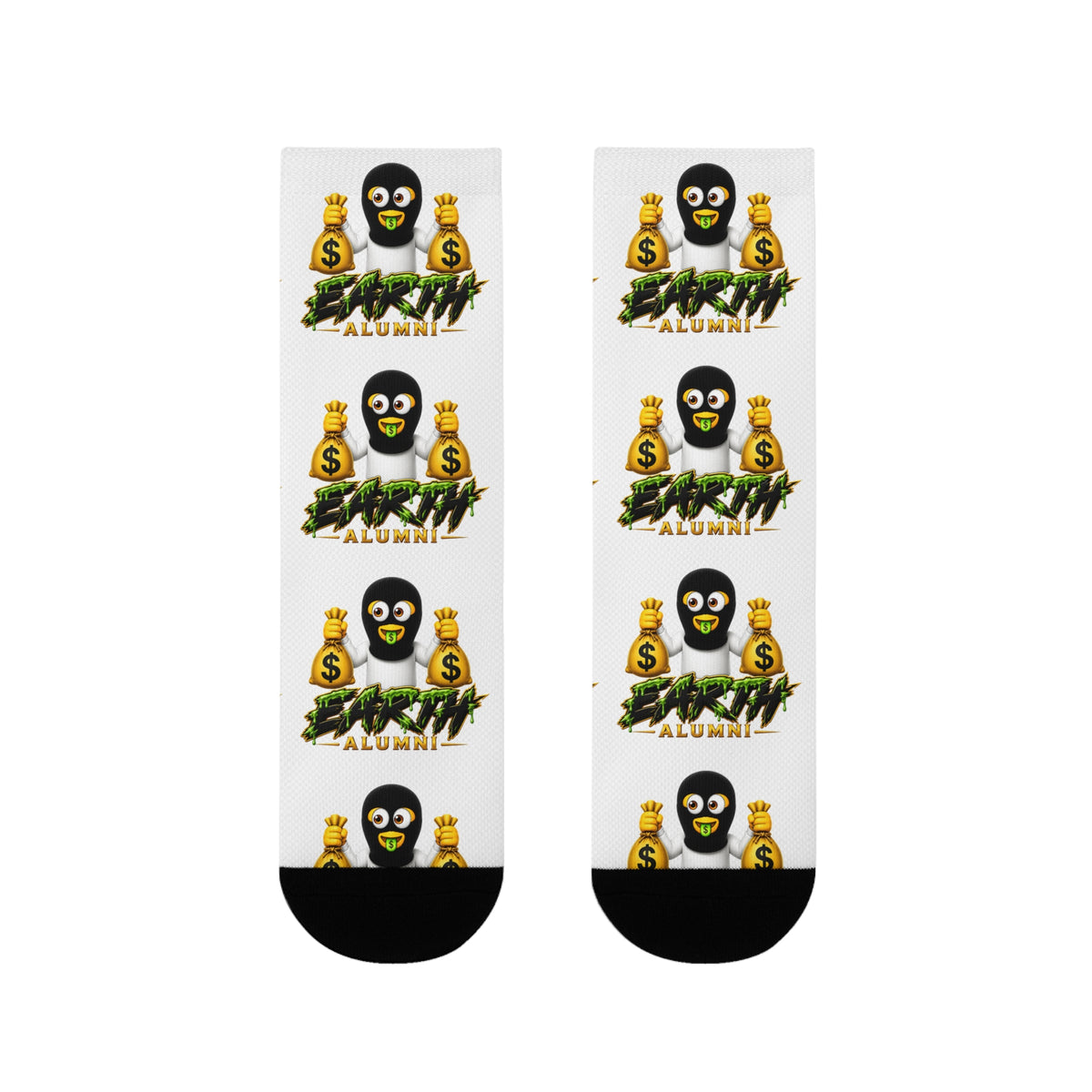 Money Bag Emoji Pattern Crew Socks | Novelty Financial Graphic Socks