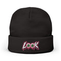 Embroidered (Pink) 'LOOK' Graphic Knit Beanie – Dripping Eye Streetwear Winter Hat