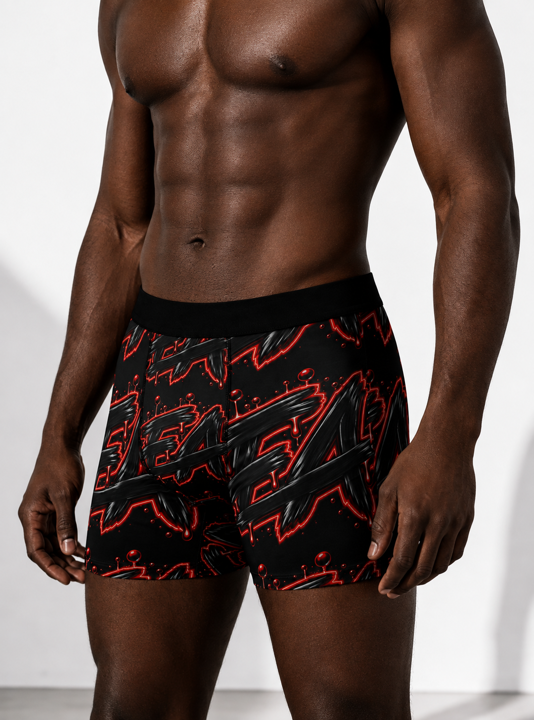 Boxer Briefs — Black Red Graffiti 'EA' All-Over Print