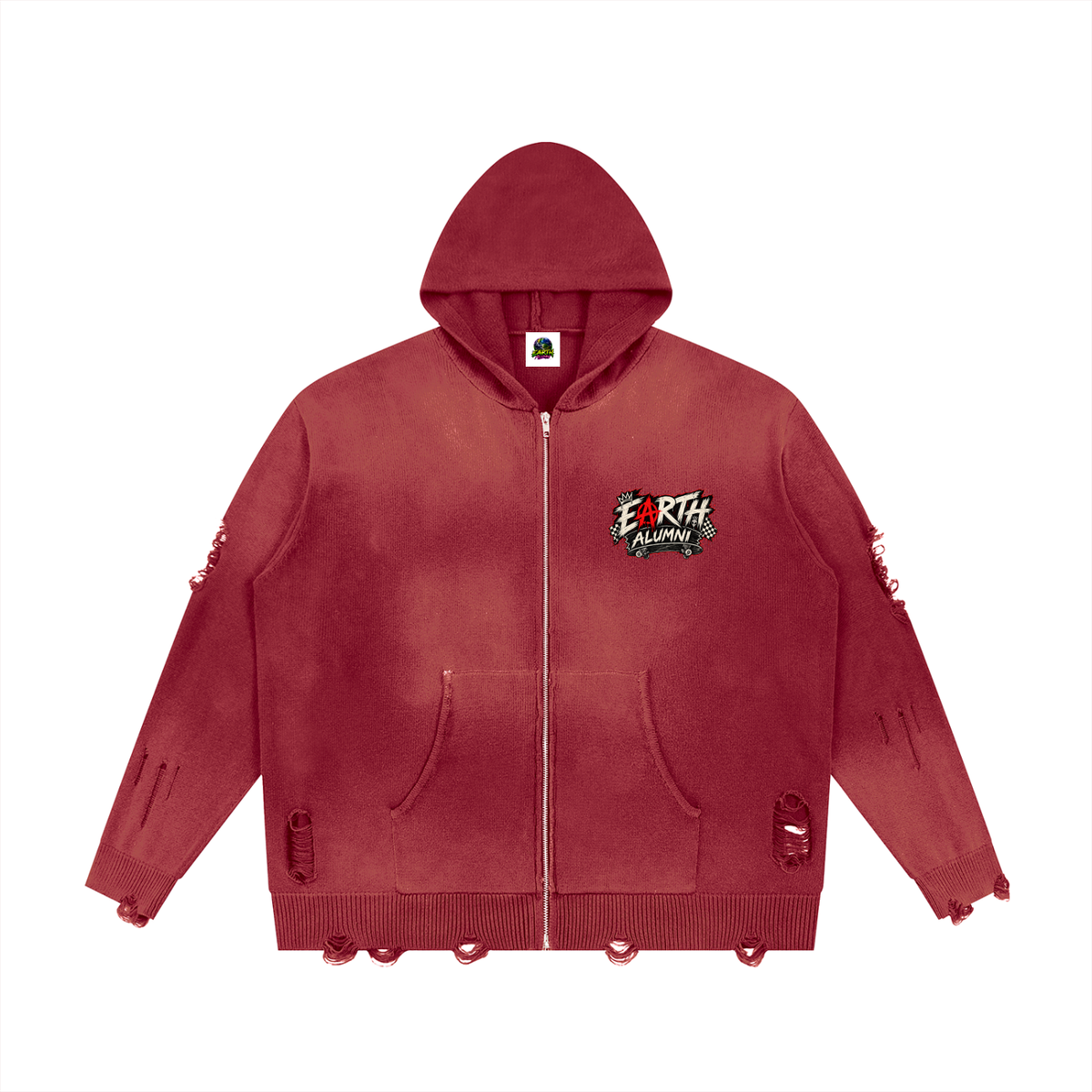 Alumni Unisex Distressed Full Zip Sweater