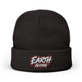 Earth Alumni (Red) Embroidered Knit Beanie — Retro Grunge Patch Winter Hat