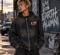 Alumni Unisex Distressed Full Zip Sweater