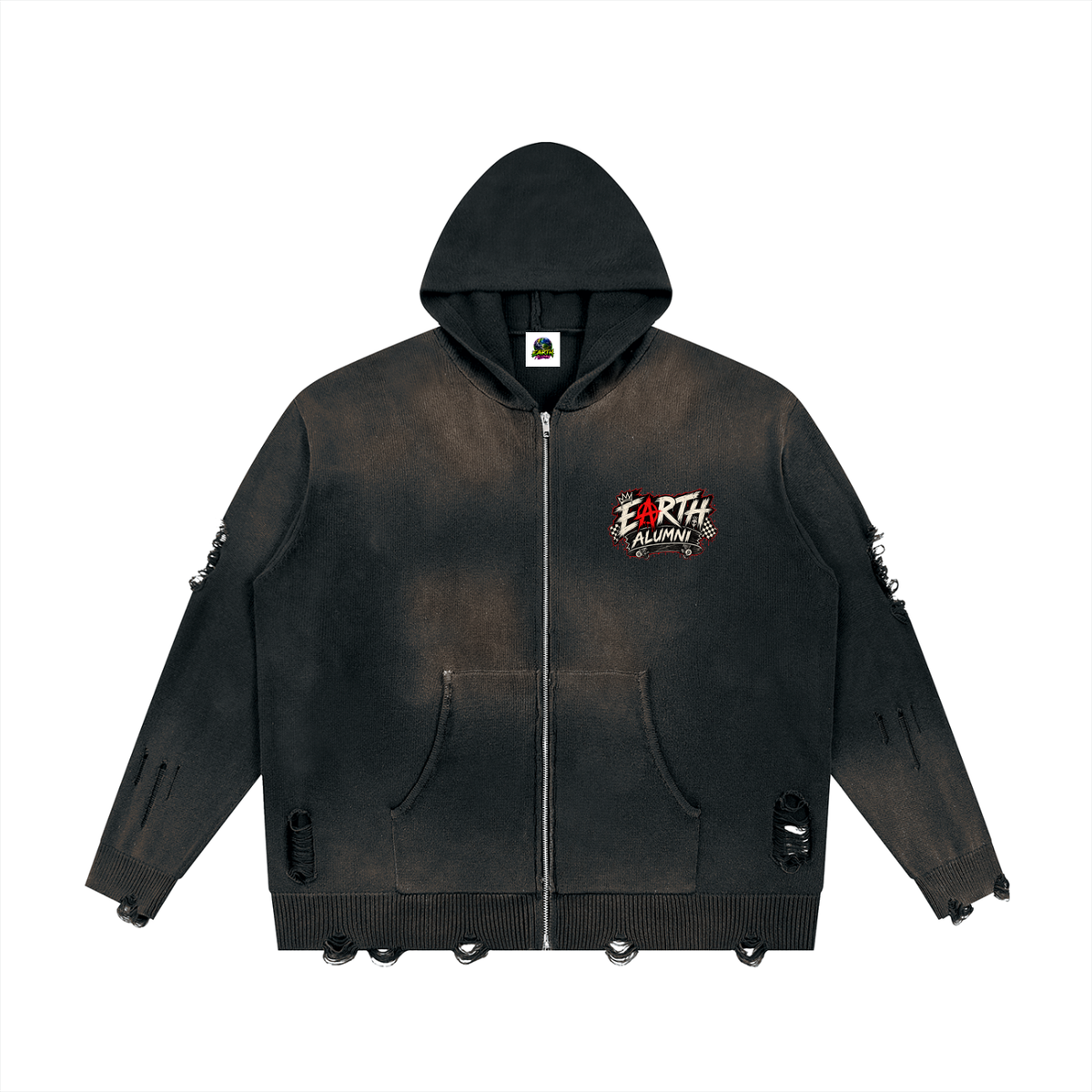 Alumni Unisex Distressed Full Zip Sweater
